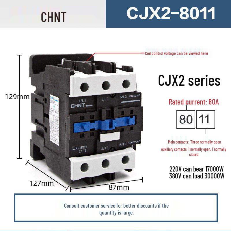 Chint CJX2 AC Contactor Series - 0910/1210/1810/2510/3210 (Voltage: 220V/380V/36V/24V)
