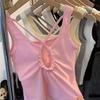 Summer Ular Women's Knitted Crop Top Tank Top Slimming Outerwear Nylon Cotton Blend Ort Sle Pure Color Versatile Strap