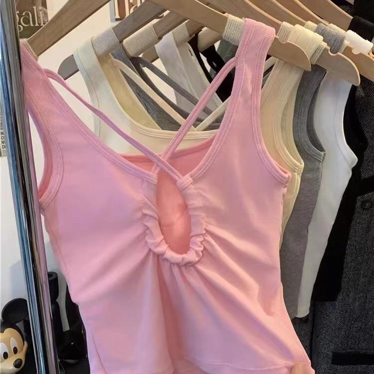 Summer Ular Women's Knitted Crop Top Tank Top Slimming Outerwear Nylon Cotton Blend Ort Sle Pure Color Versatile Strap