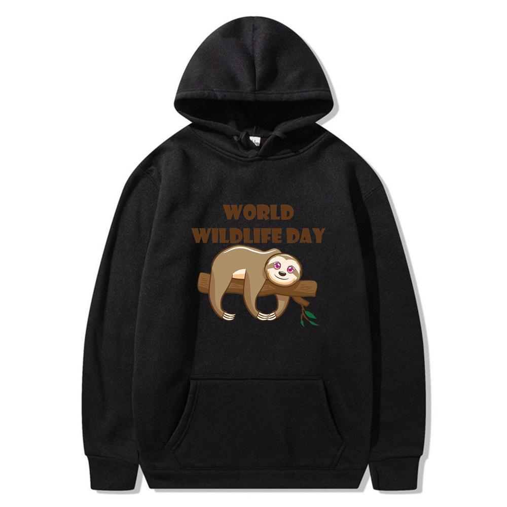 New World Wildlife Day hoodie sleeping bear print sweatshirt sweater autumn and winter velvet