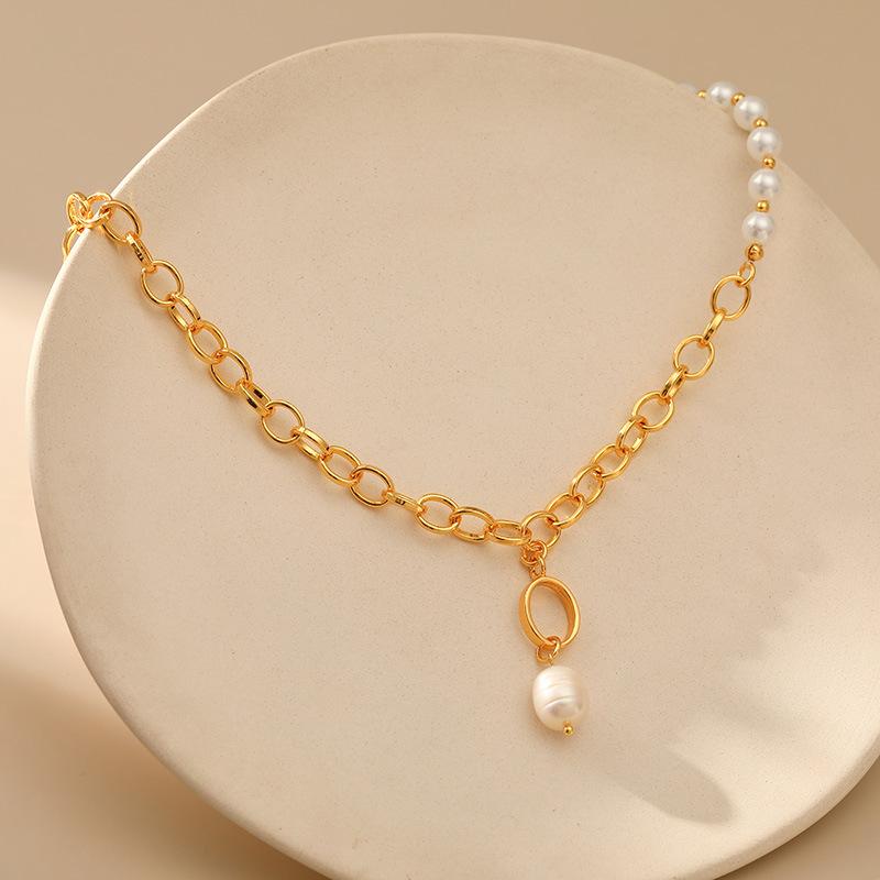 Elegant French Style Interlocking O Chain Pearl Necklace For Women