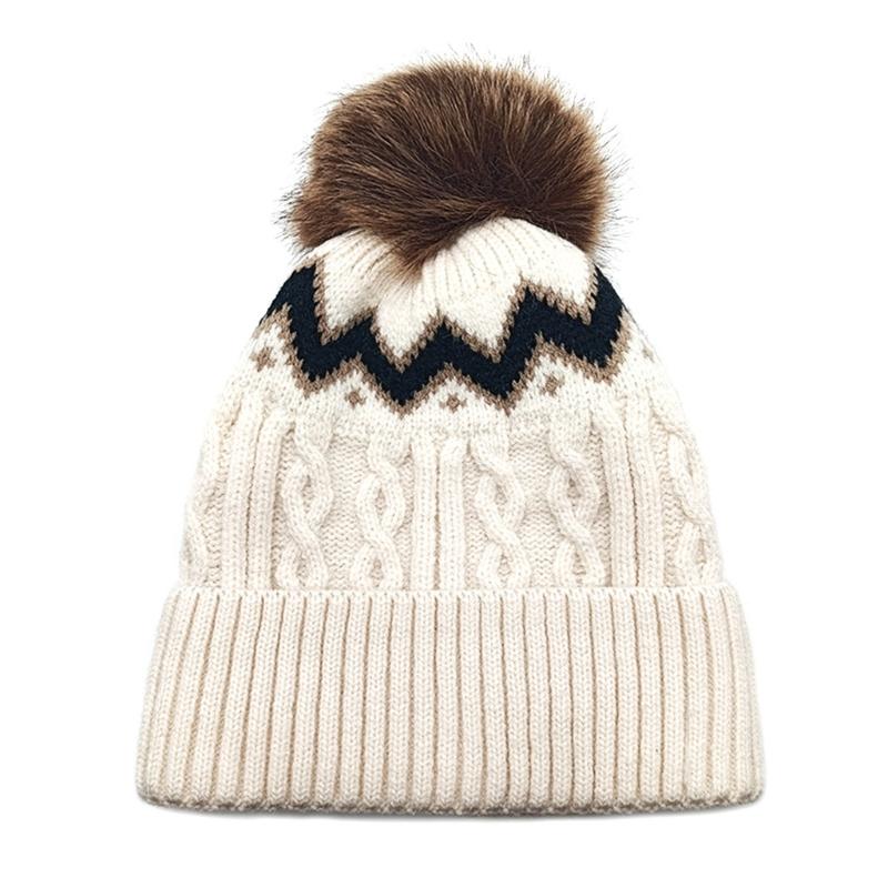 

Fashion Knit Brimless Hat with Elastic Design and Pompoms Pullover Hat for Cold Weather Activity Winter Daily Headwear M бежевий