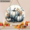 2D Flat Retro Pumpkin Autumn Round Wooden Sign, Pumpkin Thanksgiving Sign Farmhouse Country Garland Wall Decoration Suitable for Indoor and Outdoor