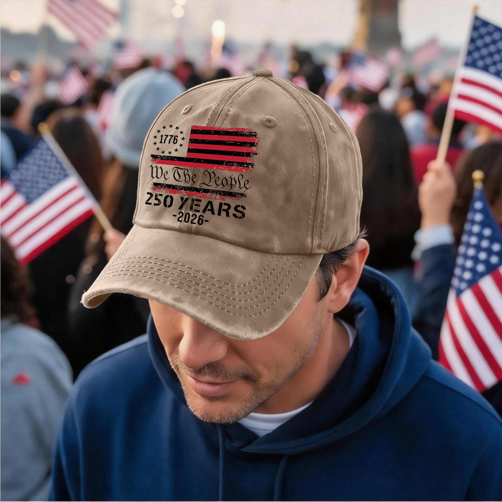 

Adjustable Vintage Baseball Cap with Embroidered 1776 We The People 250 Years 2026 Flag Print Distressed Style Hat for Adults One Size хакі