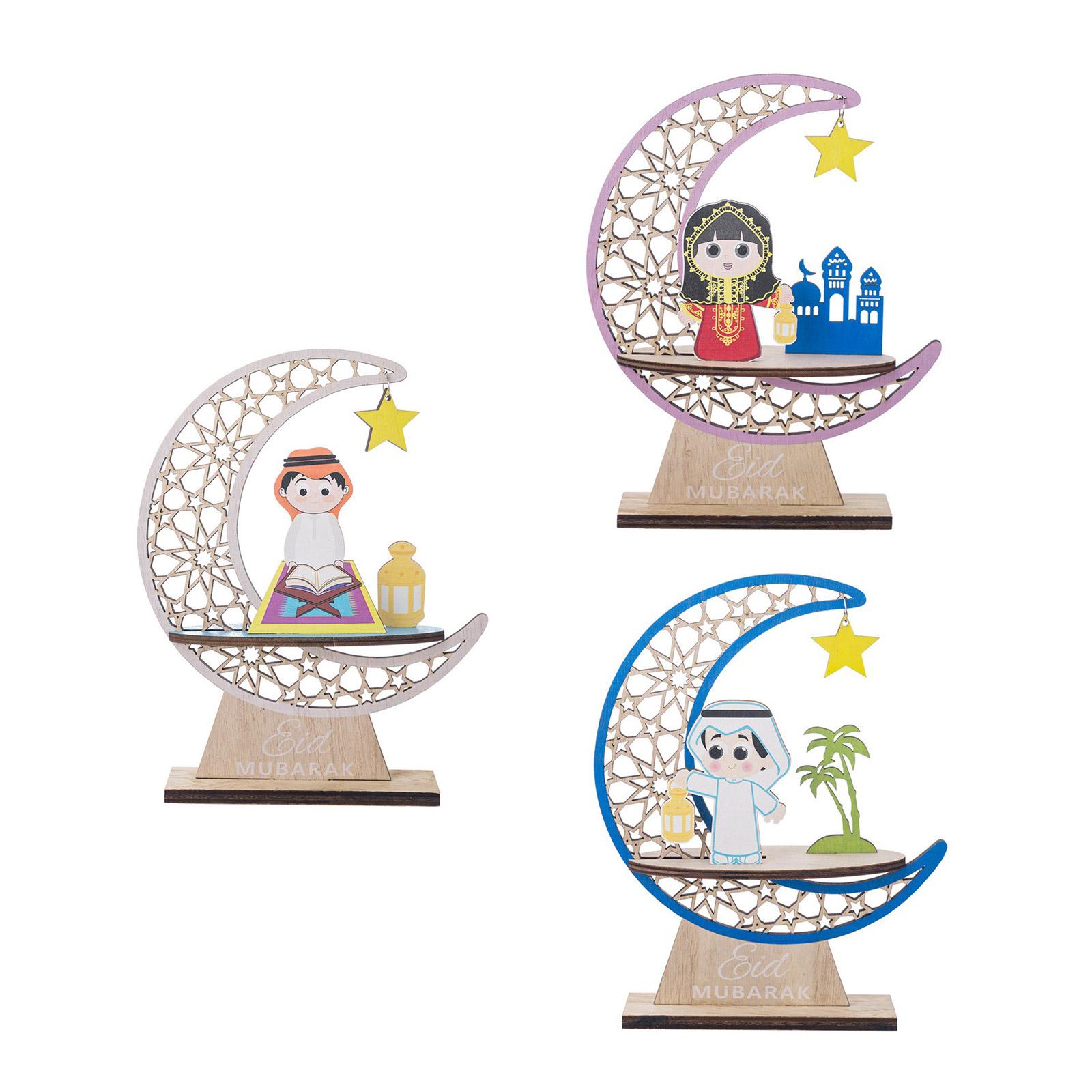 

3 шт. Деревянное украшение в виде луны и звезды Ид Фестиваль Украшение стола Ближневосточные принадлежности для лунного фестиваля для украшения вечеринки