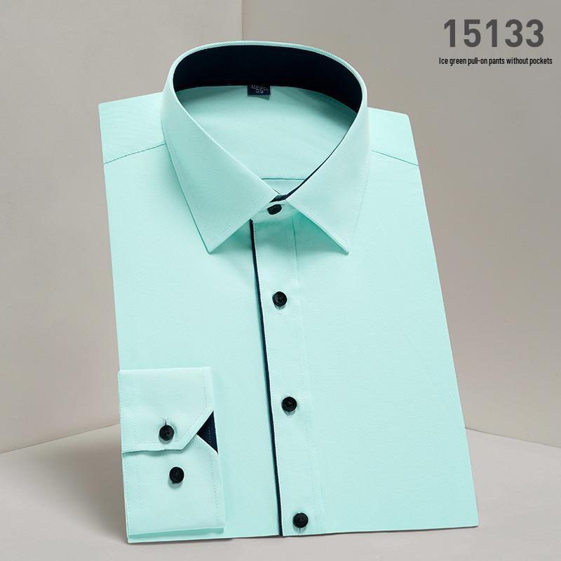 2025 Spring/Summer Men's Iron-Free White Long Sleeve Business Casual Shirt - Plus Size Available