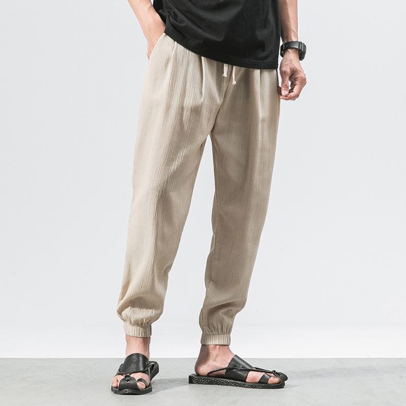 2025 Summer Plus Size Men's Linen Harem Pants - Japanese & Chinese Style