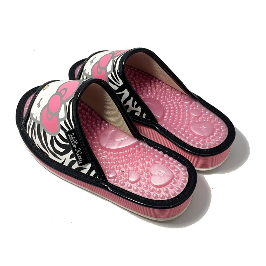 Sanrio Healthy Sanrio Animal Design SAHS004 Pink Hello LL Japanese-made Sandals, (Black Kitty, 25.0 Cm)