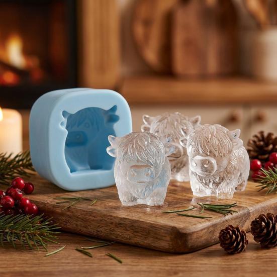 Highland Cow Ice Cube Mold Silicone Ice Cube Tray for Whiskey Glasses Large Animal Shape Slow Melting Ice Cubes Maker Fun Party Drink Accessory