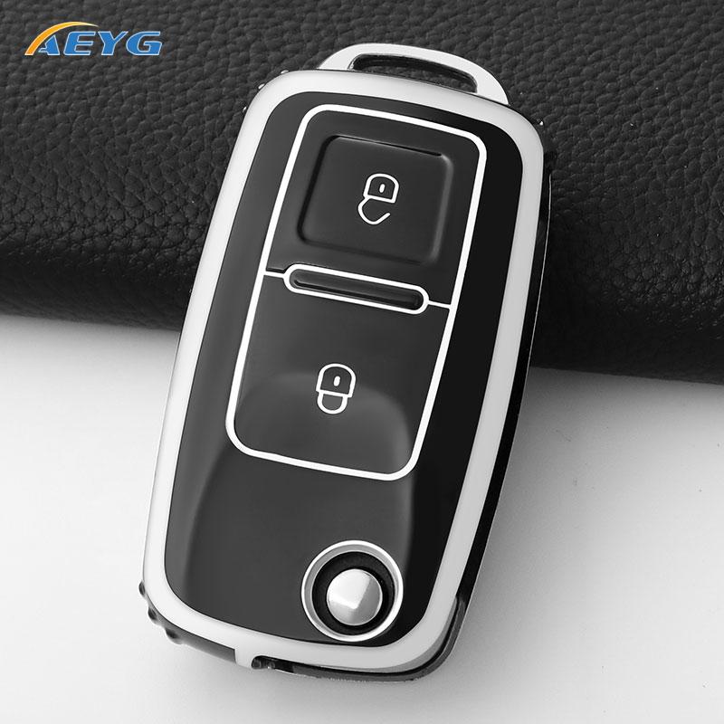 Tpu Car Flip Key Case Fob Keychain Suit For Volkswagen Vw Polo Golf Passat Tiguan Beetle Caddy Eos Skoda Octavia Seat Leon Altea