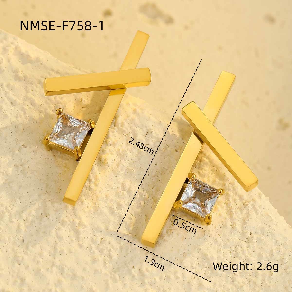 GEMCHIC Women s Stainless Steel Cross Zircon Earrings - Minimalist Design Geometric Studs for Women Elegant Fashion Jewelry