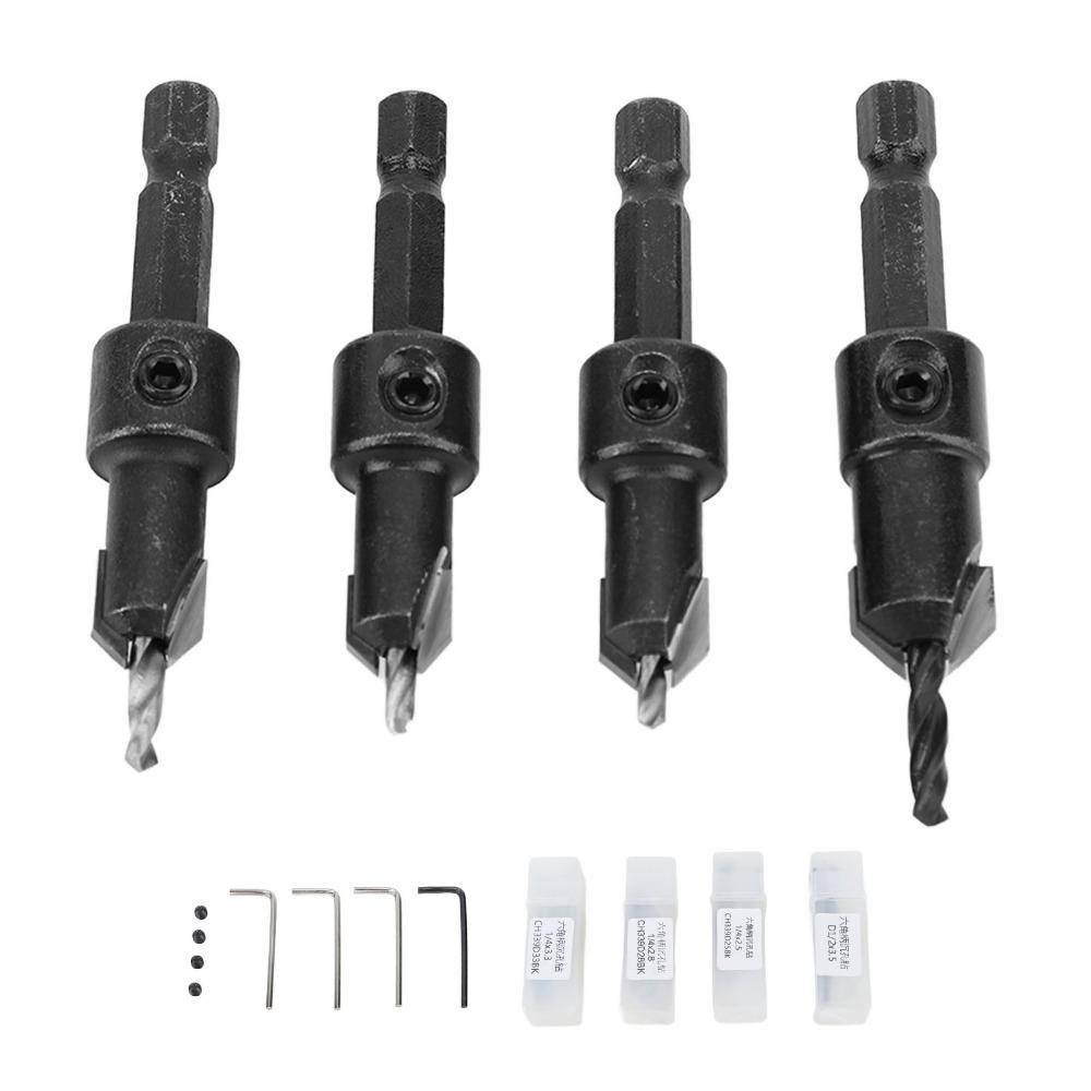 4pcs Adjustable Depth Countersink Drill Bit Set 4 Piece Set Countersunk Drilling Bit  Woodworking