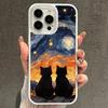 Oil Painting Black Cat  Hard Case For Iphone 17 16 15 14 13 12 11 Pro Max Air Protective Shockproof Coque Phone Cover
