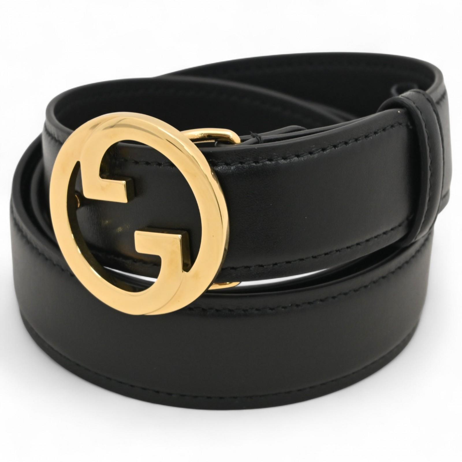 

Auth GUCCI Blondie Interlocking G Leather Belt Black Men s gu3326cw