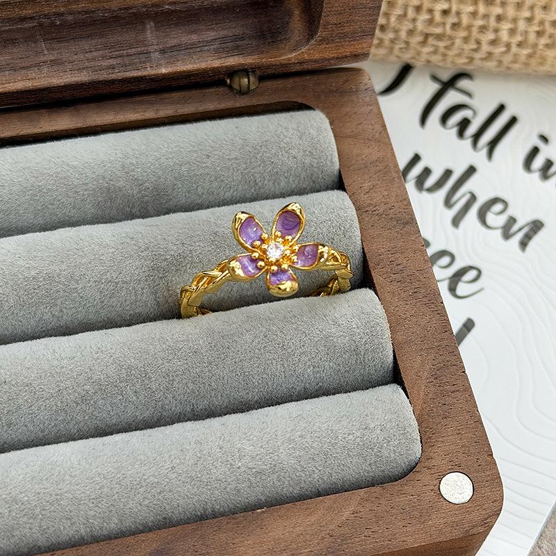 Sweet Stacked Enamel Dripping Oil Flower Temperament Open Ring Women'S Fashion Niche Design Sense Light Luxury Ring