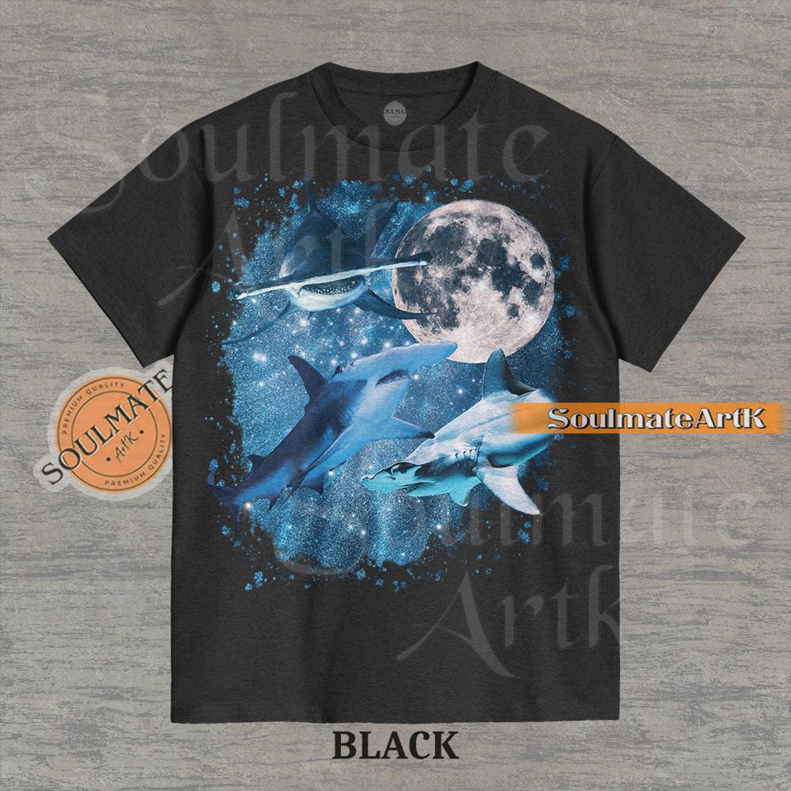 Three Hammerhead Shark Vintage Shirt, Retro Moon Tshirt, Hammerhead Shark T-shirt, Comfort Colors Unisex Graphic Tee 4XL