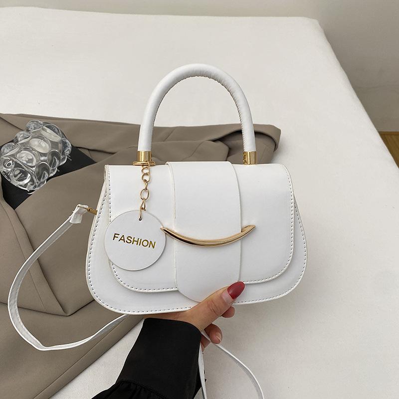Women Handbag Curved Satchel Bag Removable Round Pendant Crossbody Shoulder Bag Fashion PU Leather Purse