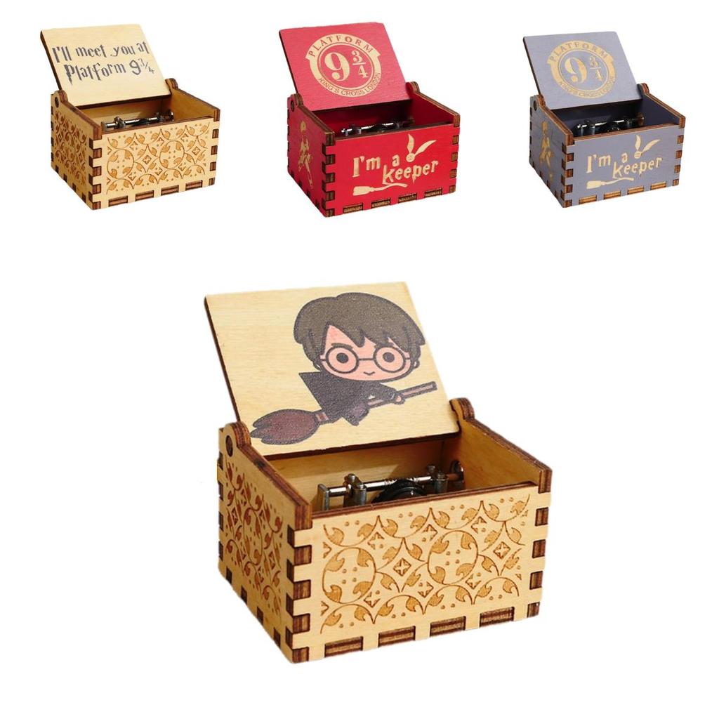 Vintage Harry Potter Hand-crank Music Box Exquisite Wooden Miniature Gift For Couples