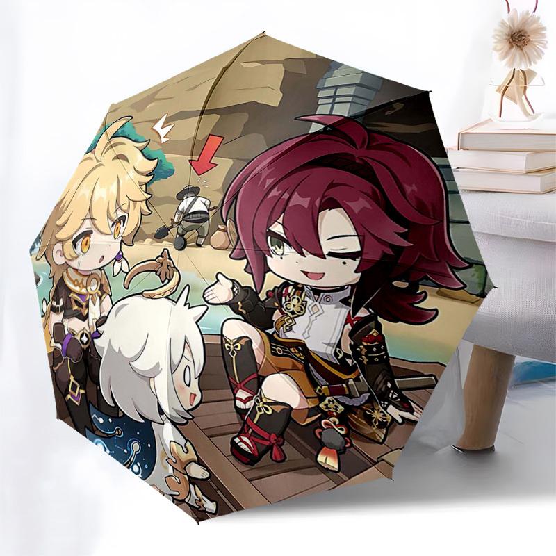 1 Stück Outdoor-Schirm mit niedlichen Anime-Charakteren - Automatisches Öffnen/Schließen, Tragbares 3-fach faltbares Design, 8-Speichen-Eisenrahmen - Perfektes Geschenk für Fans, T