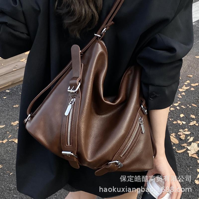 Schoolbag Retro Tote Bag Women's Large Capacity 1011 New Autumn and Winter Versatile Casual Shoulder Bag Multi-functional Backpack Backpack