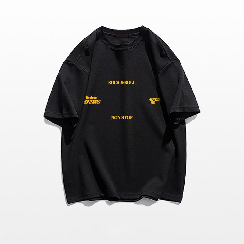 Unisex American Retro Trendy Letter T-shirt, Pure Cotton, Plus Size, Loose Fit, Hong Kong Style