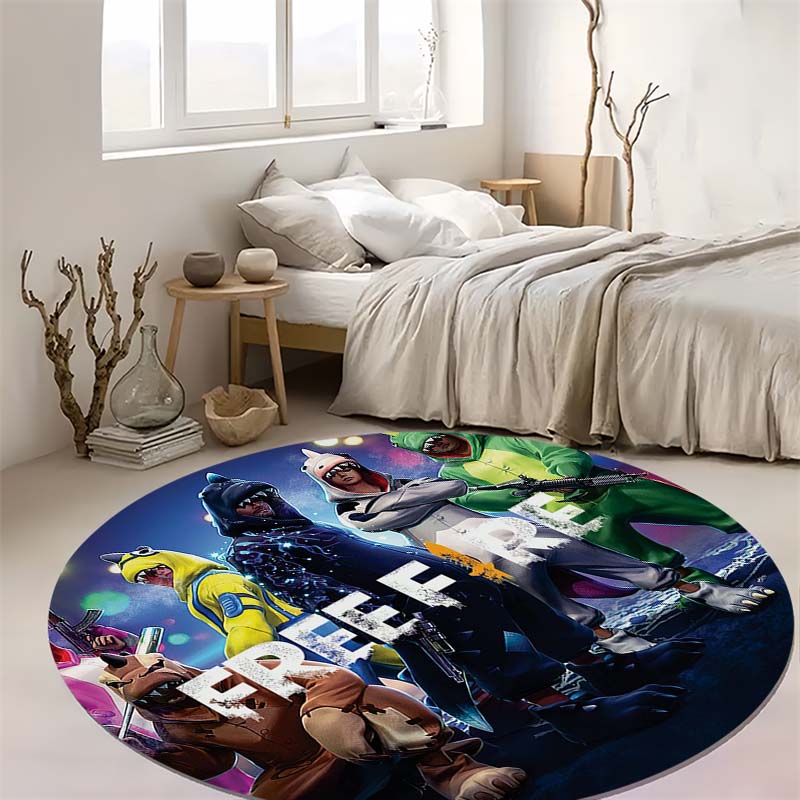 Free Fire Game Character Group Print Round Area Rug Non‑Slip Circular Floor Mat Video Game Fan Home Decor for Living Bedroom Gaming Room