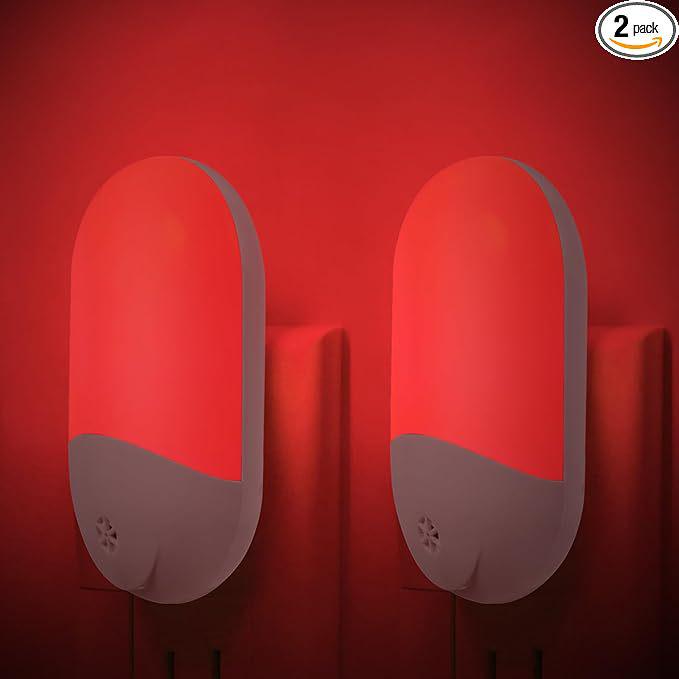670nm Red Night Light with Ambient & Seven-Color Options, Light Sensing Bedside Lamp for Feeding
