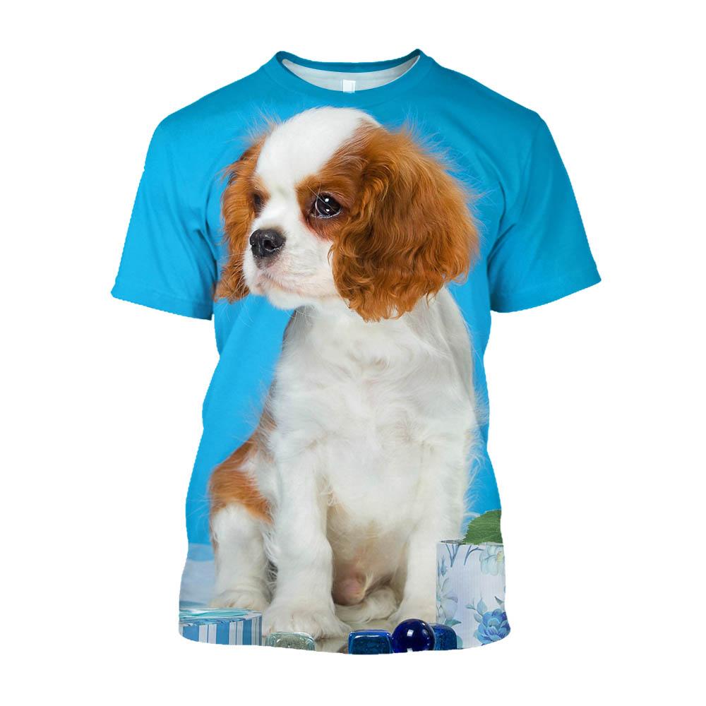 3D Puppy Dog Printed T-shirty Men Oversized Baggy Cavalier King Charles Spaniel Graphic T Shirts Streetwear Cute Clothes