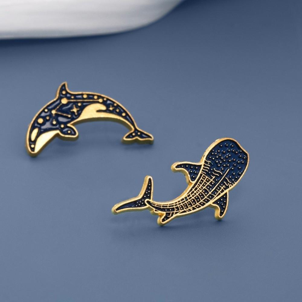 2 pcs Light Luxury Whale Dolphin Brooch Animal Vintage Whale Dolphin Badge Clothes Decoration Fish Shaped Metal Badge Female