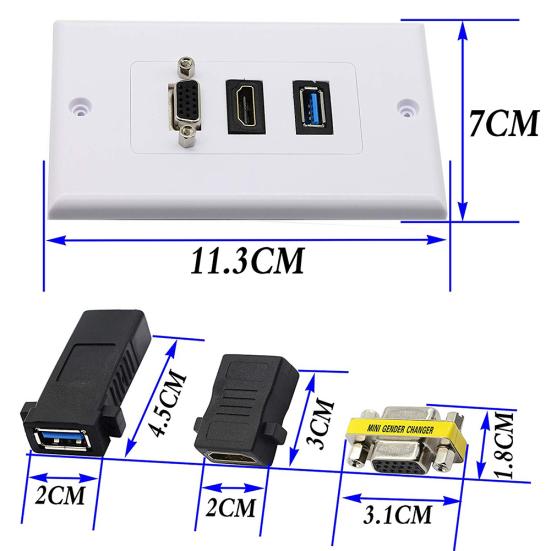 DOONJIEY USB+HDMI-compatible+VGA Ports Full High Clarity 1080P Audio Video Wall Plate Panel Faceplate