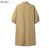 ZANZEA Women Casual Turn Down Collar Summer 3/4 Sleeve Dress