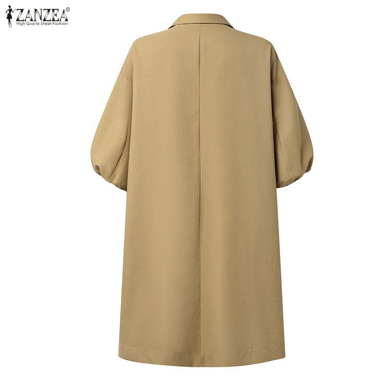 ZANZEA Women Casual Turn Down Collar Summer 3/4 Sleeve Dress