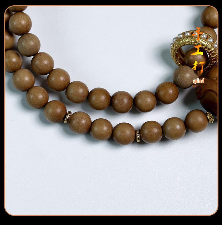 Indian Sandalwood Multi-Circle Bracelet with Horse Racing Ring - Retro Chinese Style Buddhist Prayer Beads.