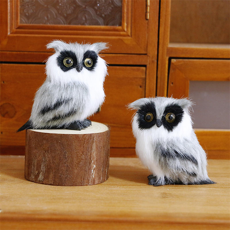 Cute Owl White Black Furry Christmas Bird Ornament Decoration Adornment Simulation For Home Decor Gifts