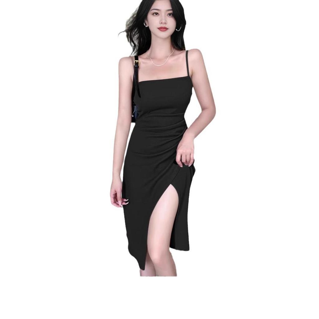 2024 Summer Ruched Spaghetti Strap Slimming Slit Dress