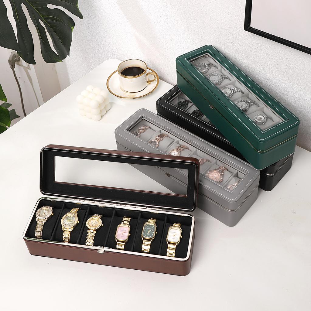 Portable Leather Watch Box High Quality Watch Organizer Jewelry Storage Box Zipper Easy Carry Men 6 Slots Watch Boxes