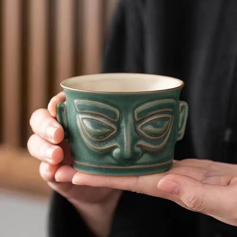 100ml Antique Ceramic Teacup Chinese Sanxingdui Master Cup Handmade Zen Ceramic Tea Set Accessories Customized Tea Gifts 7x5cm 100ml