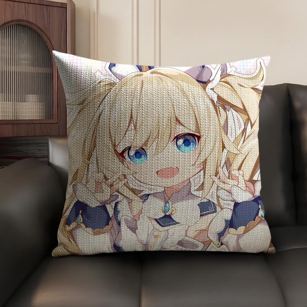 Barbara Cute Genshin Impact Cushion Cover Natural Linen Organic Fabric DoubleSided Printing Sofa Home Decor Gift Pillow Case