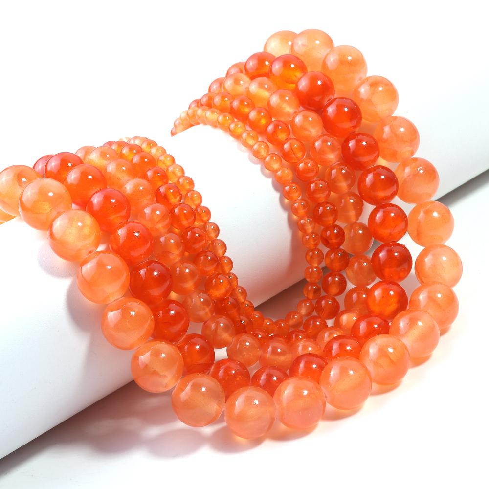 1 Strand 4 6 8 10 12mm Natural Stone Beads Orange Jade Round Loose Gemstone Beads For Jewelry Making DIY Bracelets Accessories