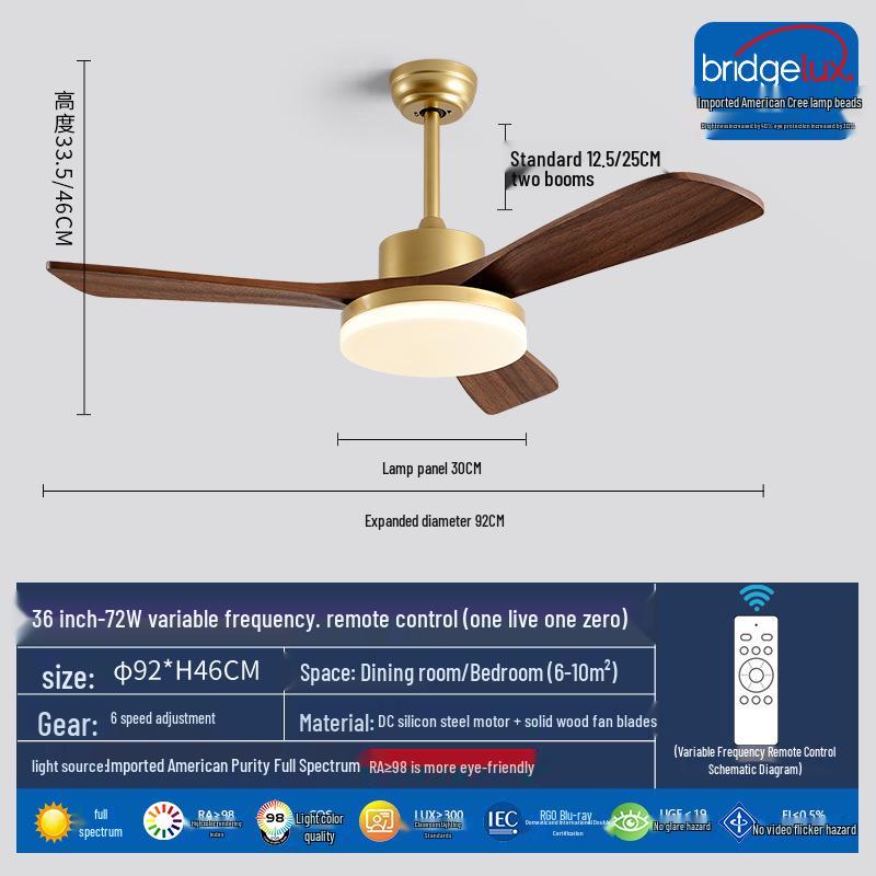Mid-Century Walnut Ceiling Fan Light for Nordic Living Room, Bedroom, or Dining Room - Solid Wood Design