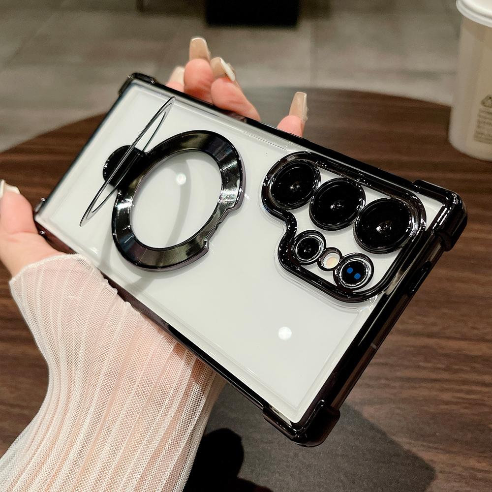 

Роскошный держатель-подставка с кольцом для крепления на магните для Samsung S24 Ultra S23 FE S22 Plus Note 20 Прозрачный чехол для беспроводной зарядки For Note 20Ultra