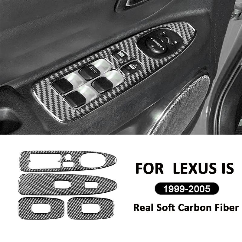For LEXUS IS 1999-2005 Carbon Fiber Car Window Lifter Switch Control Panel Adjusting Button Frame Interior Decoration Sticker