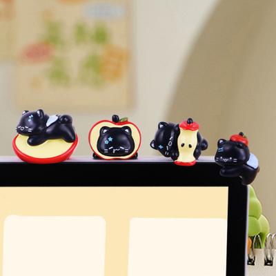 Yousheng 4Pcs Cartoon Figurine Computer Monitor Decoration Fruit Cat Extinguisher Giraffe God of Wealth Statue Resin Sculpture Car Dashboard Ornament