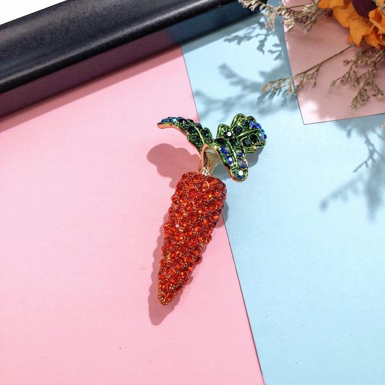 Beautiful Colorful Fruit Crystal Brooch Cartoon Fresh Grape Strawberry Radish Pin Silk Scarf Cardigan Accessories