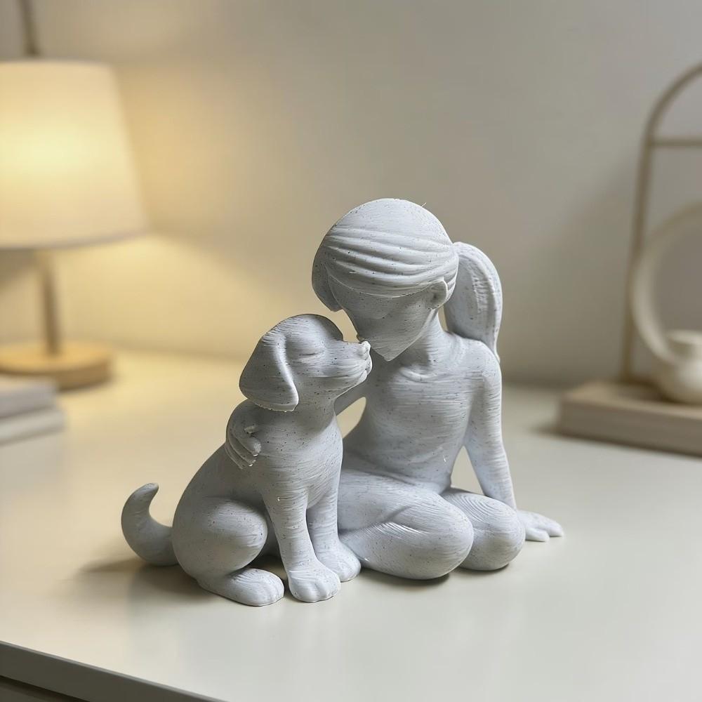Cute Desktop Dog Figurine Creative Canine Statues Crafts Girl And Dog Statues  Home Decoration