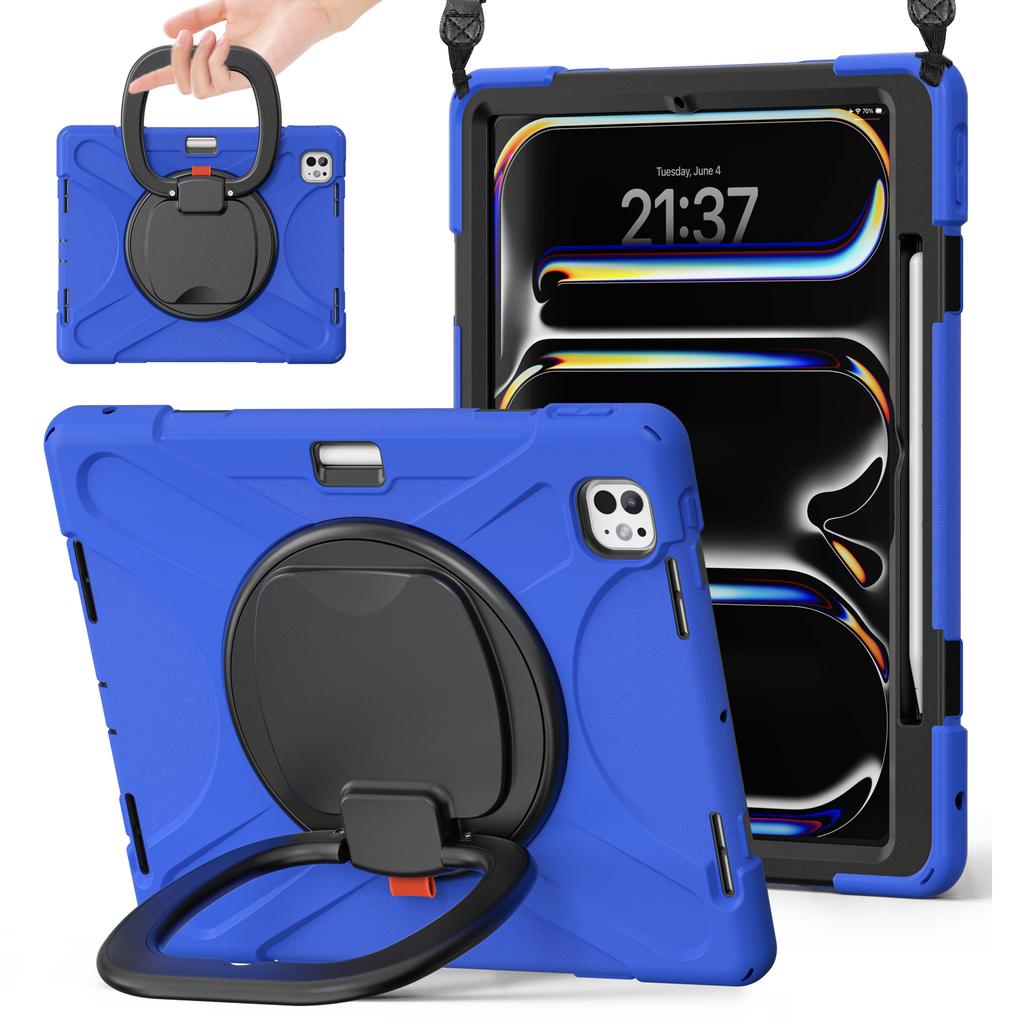 For iPad Pro 13 (2025)/(2024) Case with Shoulder Strap TPU+PC+Silicone Kickstand Tablet Cover