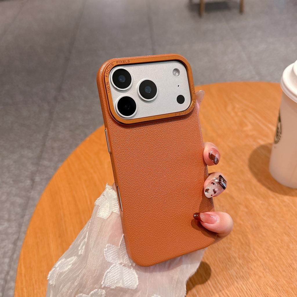Luxury Matte PU Leather Texture Phone Case for iPhone 17 Air 16 15 14 Plus 13 12 Pro Max Metal Lens Protection Shockproof Cover