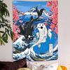 Arazzo giapponese Monte Fuji La Grande Onda Decorazioni da appendere a parete Fiore di ciliegio Boho Decorazioni per la casa Arazzi bianchi e neri