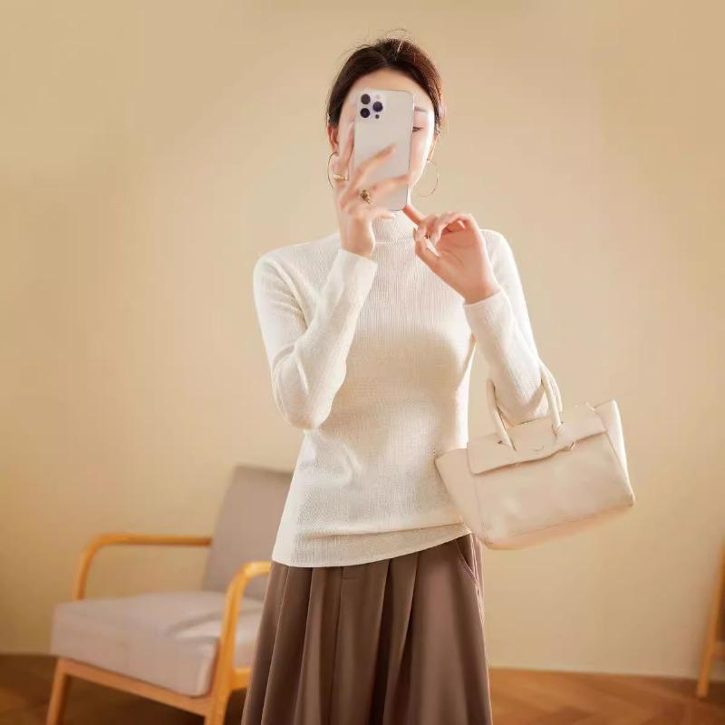 Hot diamond semi-turtleneck silk wool sweater women's autumn slim-fitting and thin knitted bottoming sweater women's sweater