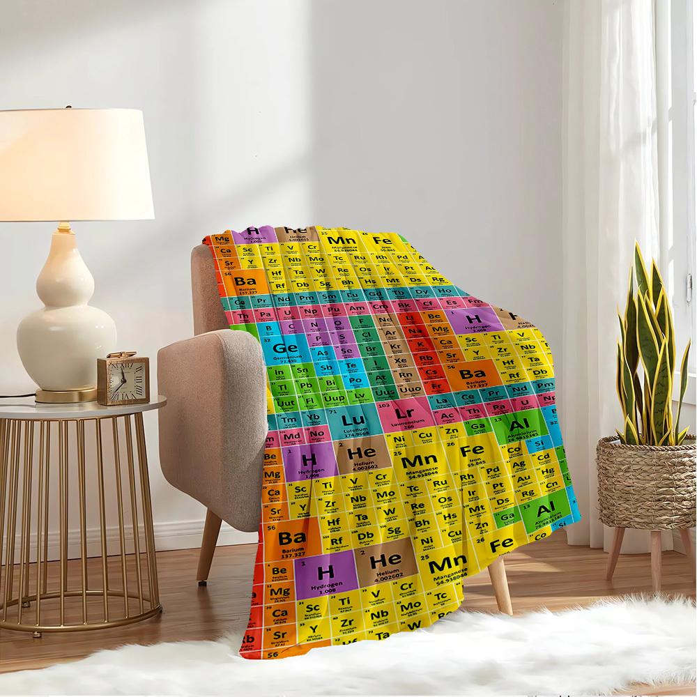 1pc Periodic Table,Chemistry,Elements Digital Print Flannel Blanket - Contemporary Style, Suitable for All Seasons, Perfect for Home, Travel